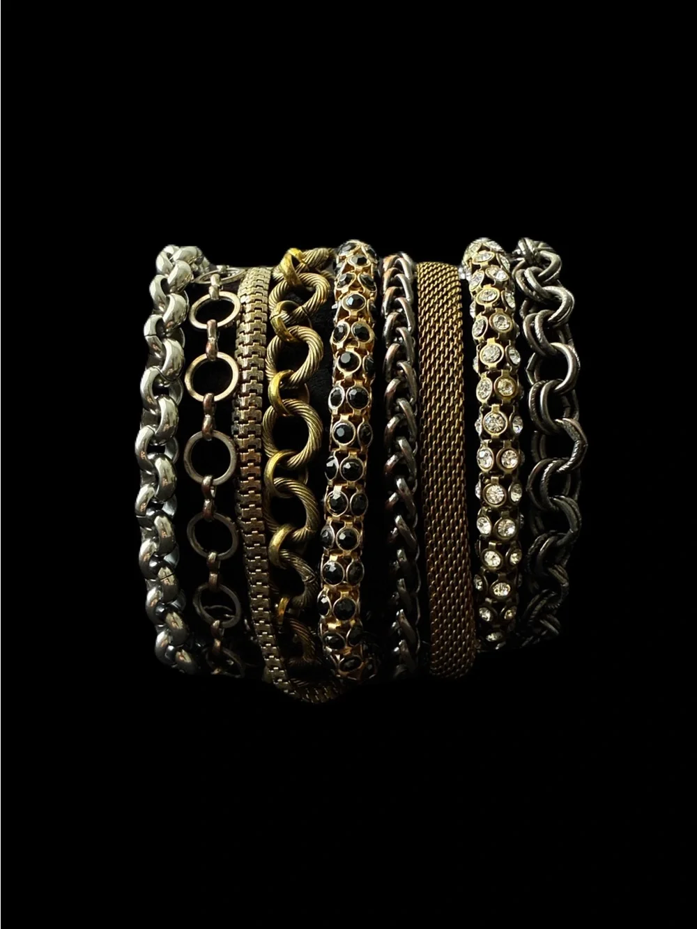 Mixed-Metal Multi-Strand Industrial Glam Cuff Bracelet